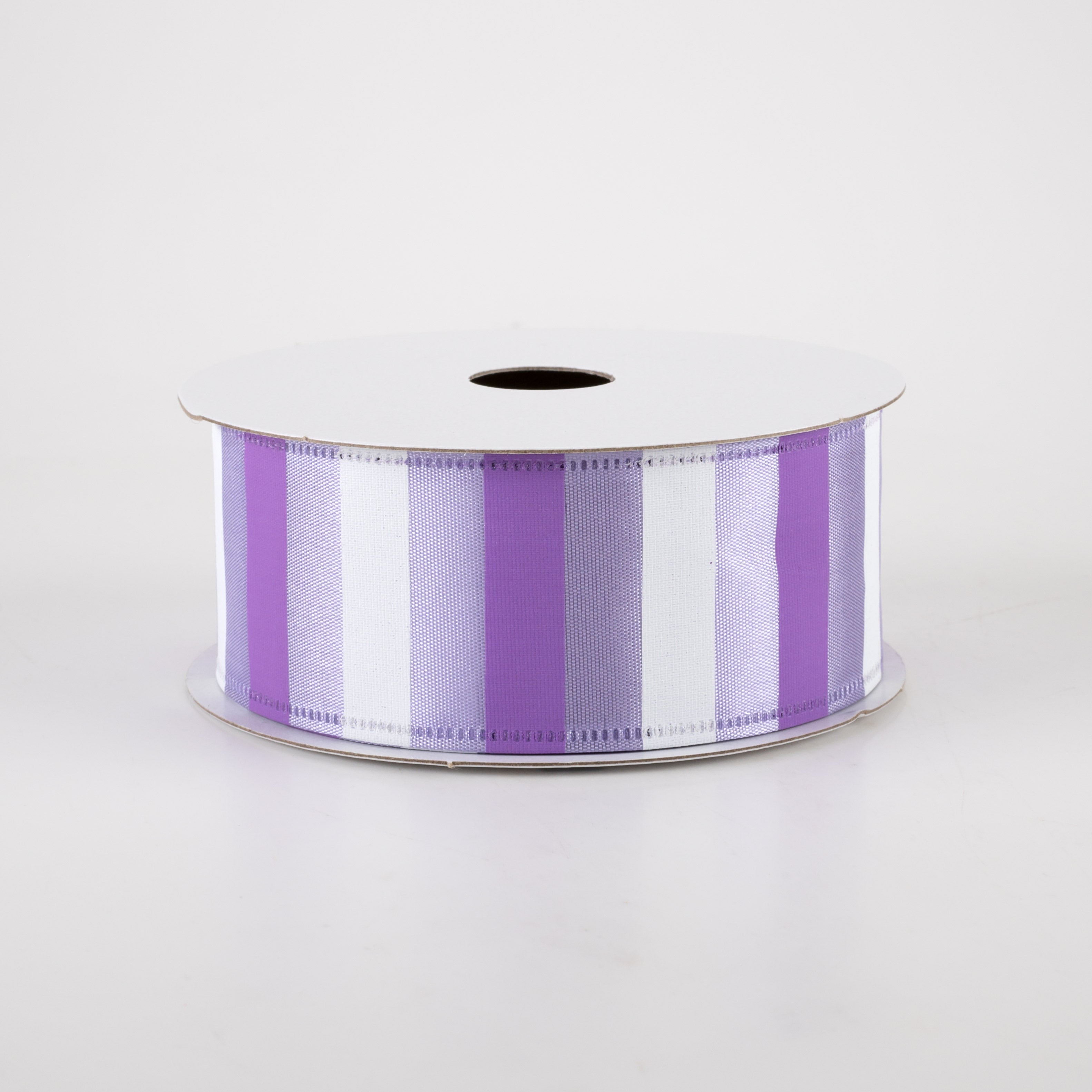 1.5" Horizontal Stripes Satin Ribbon: Purple & White on Lavender (10 Yards)