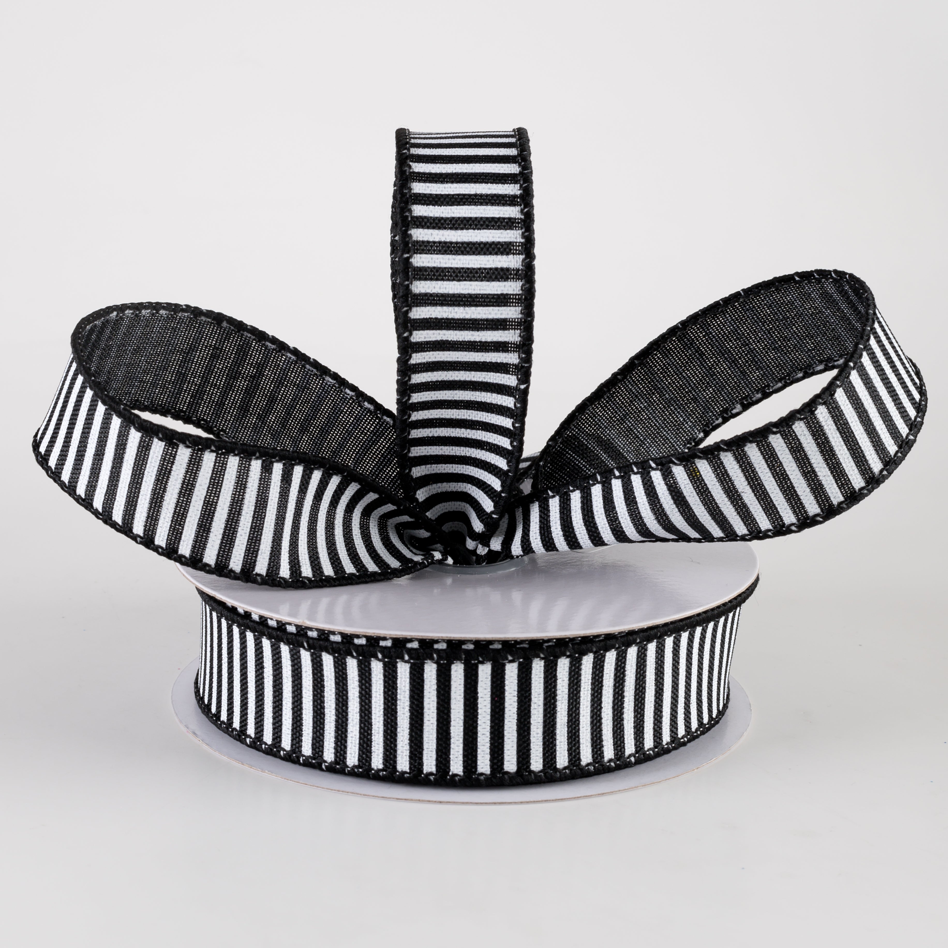 7/8" Horizontal Thin Stripes Ribbon: Black & White (10 Yards) Lifestyle Photo
