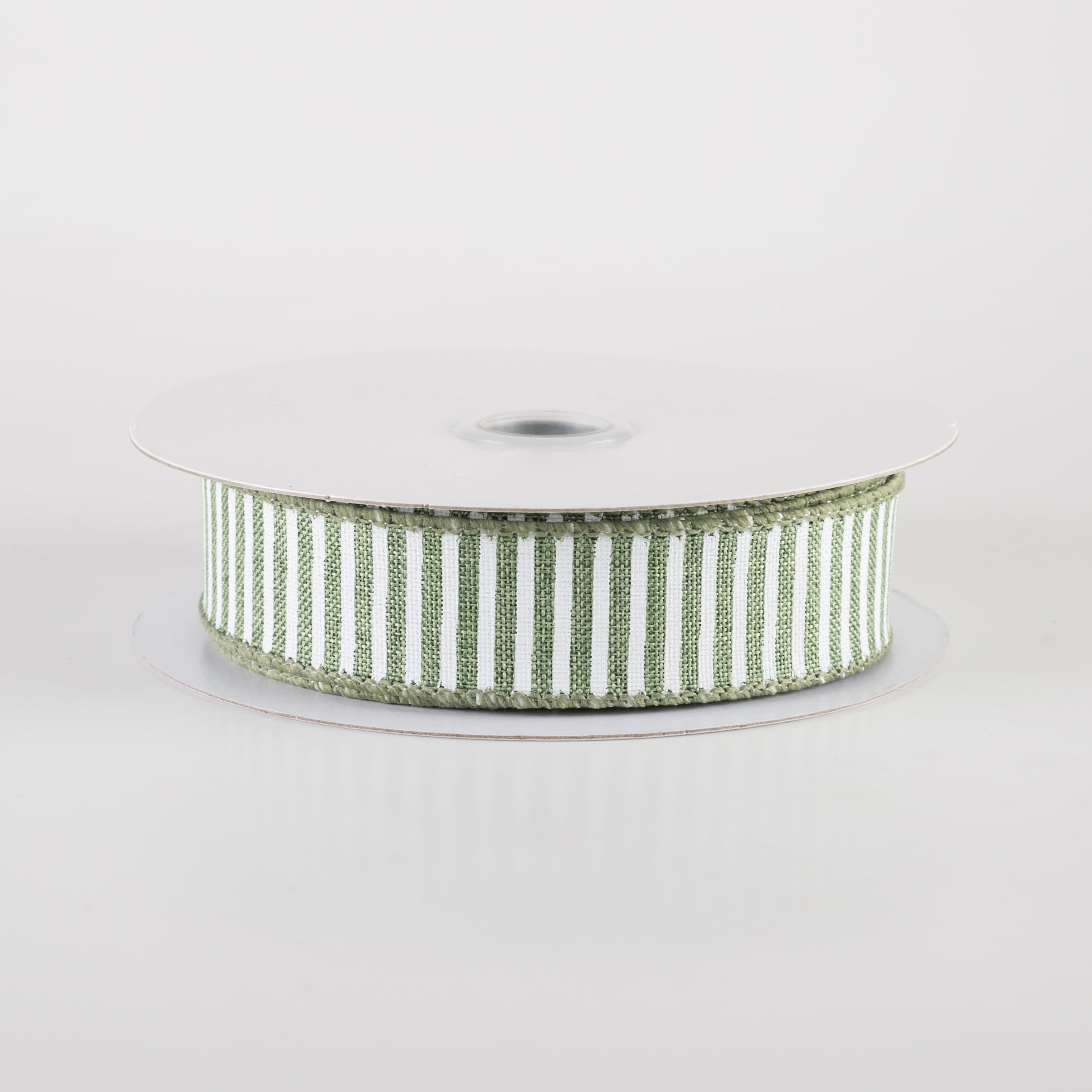 7/8" Horizontal Thin Stripes Ribbon: Clover Green & White (10 Yards)