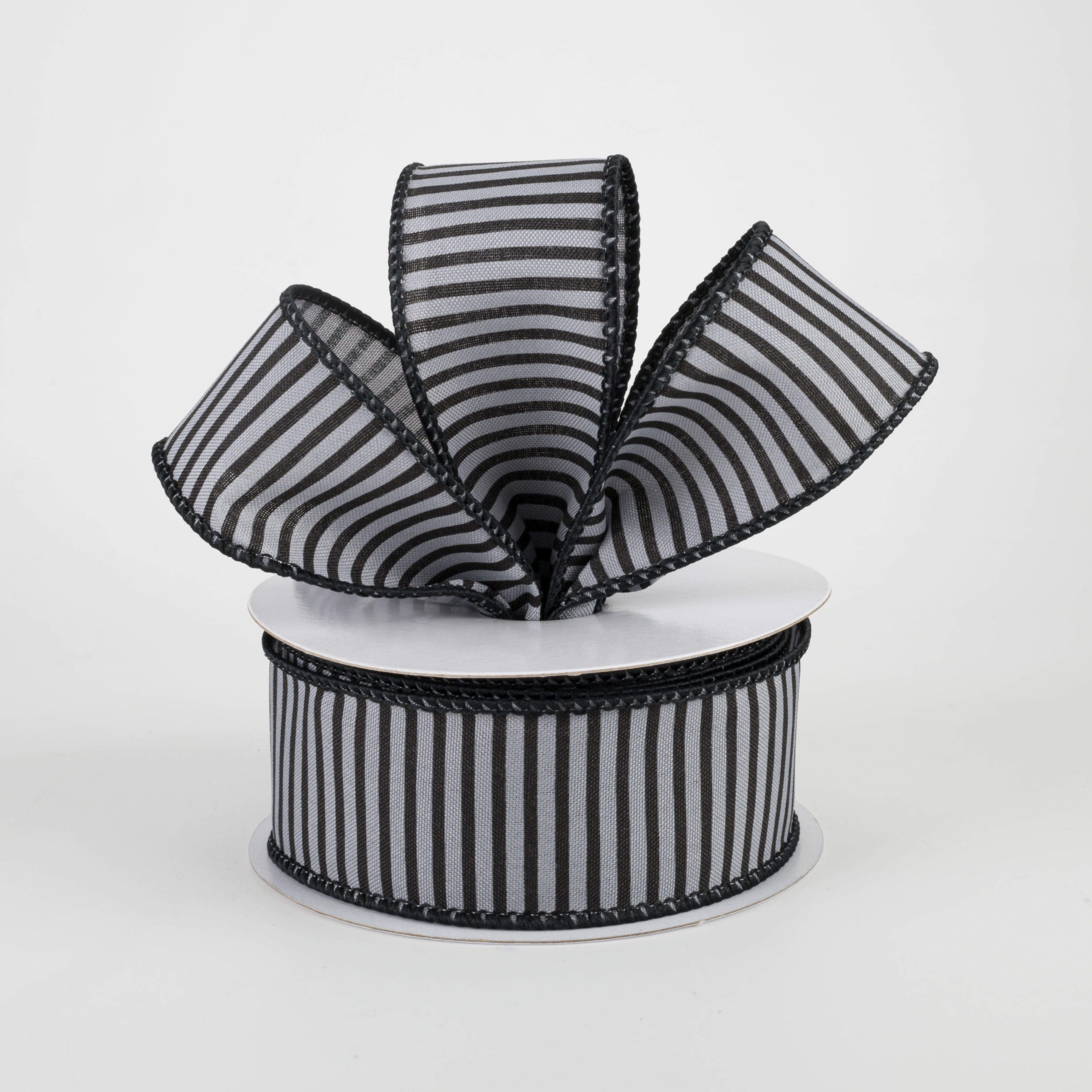 1.5" Horizontal Thin Stripes Ribbon: Grey & Black (10 Yards) Lifestyle Photo