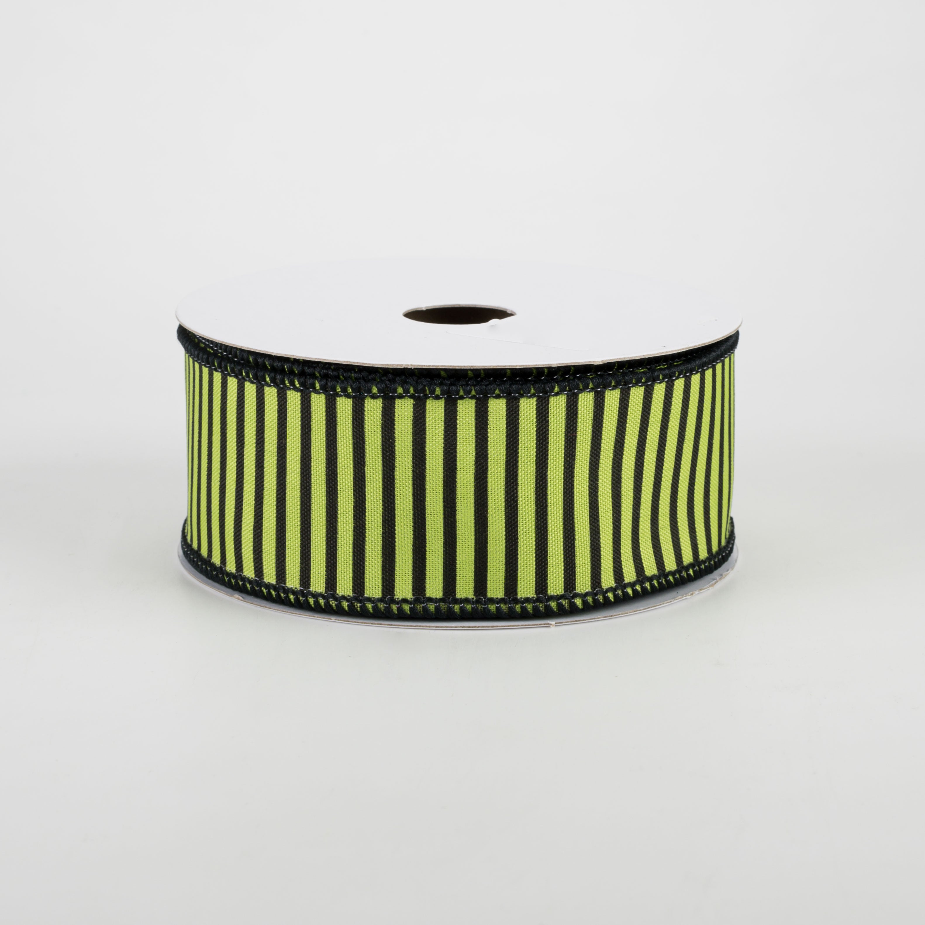 1.5" Horizontal Thin Stripes Ribbon: Lime Green & Black (10 Yards)