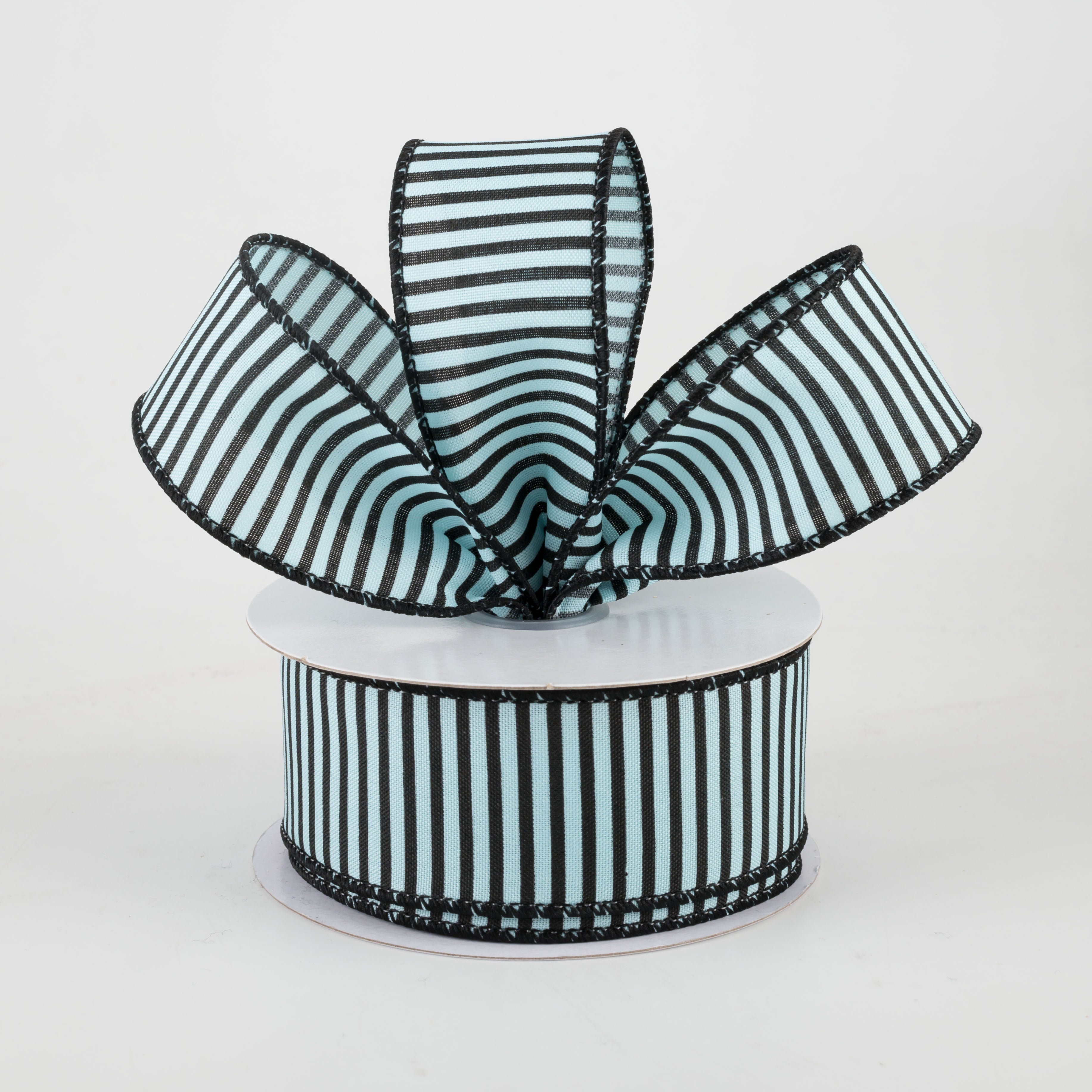 1.5" Horizontal Thin Stripes Ribbon: Soft Turquoise & Black (10 Yards) Lifestyle Photo