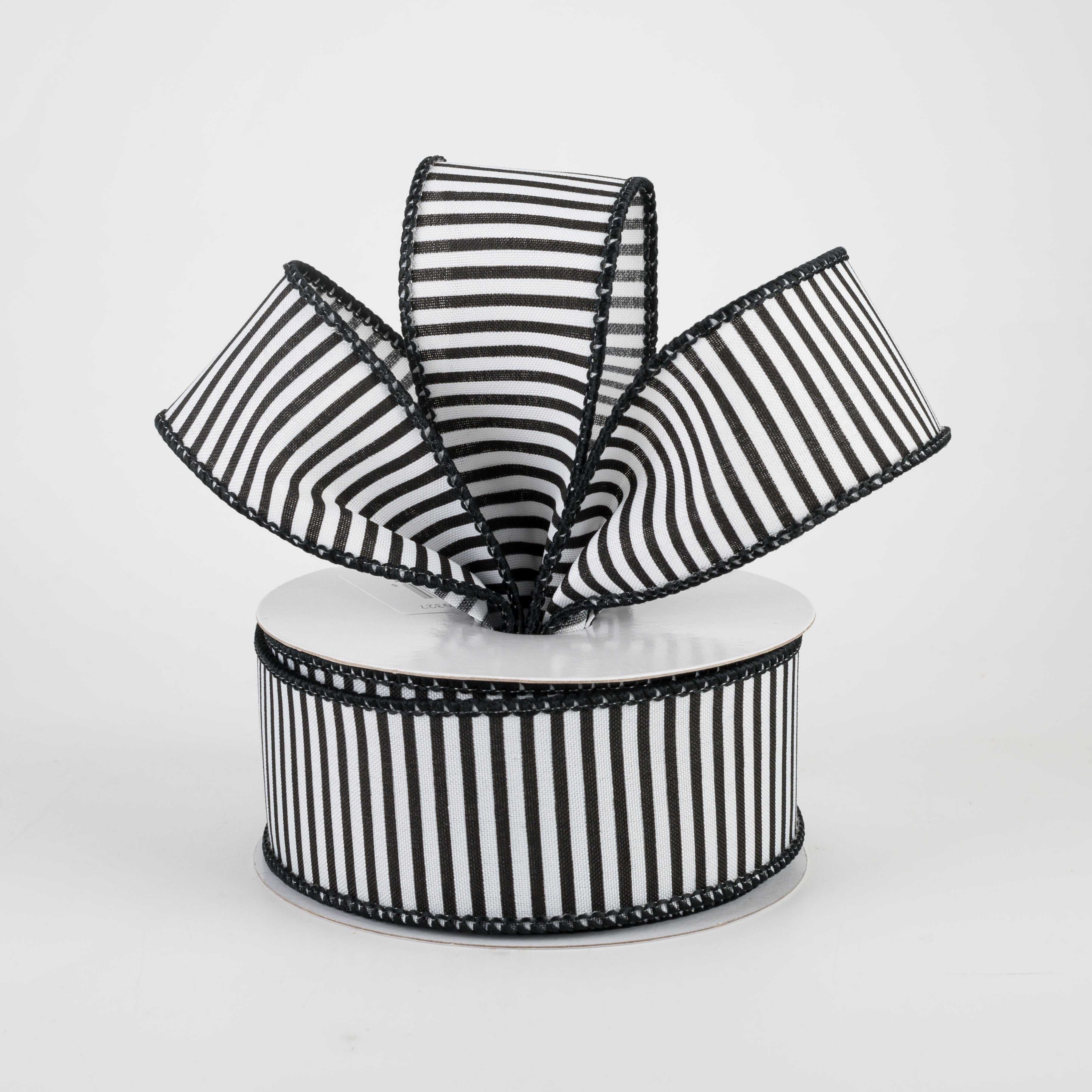 1.5" Horizontal Thin Stripes Ribbon: White & Black (10 Yards) Lifestyle Photo