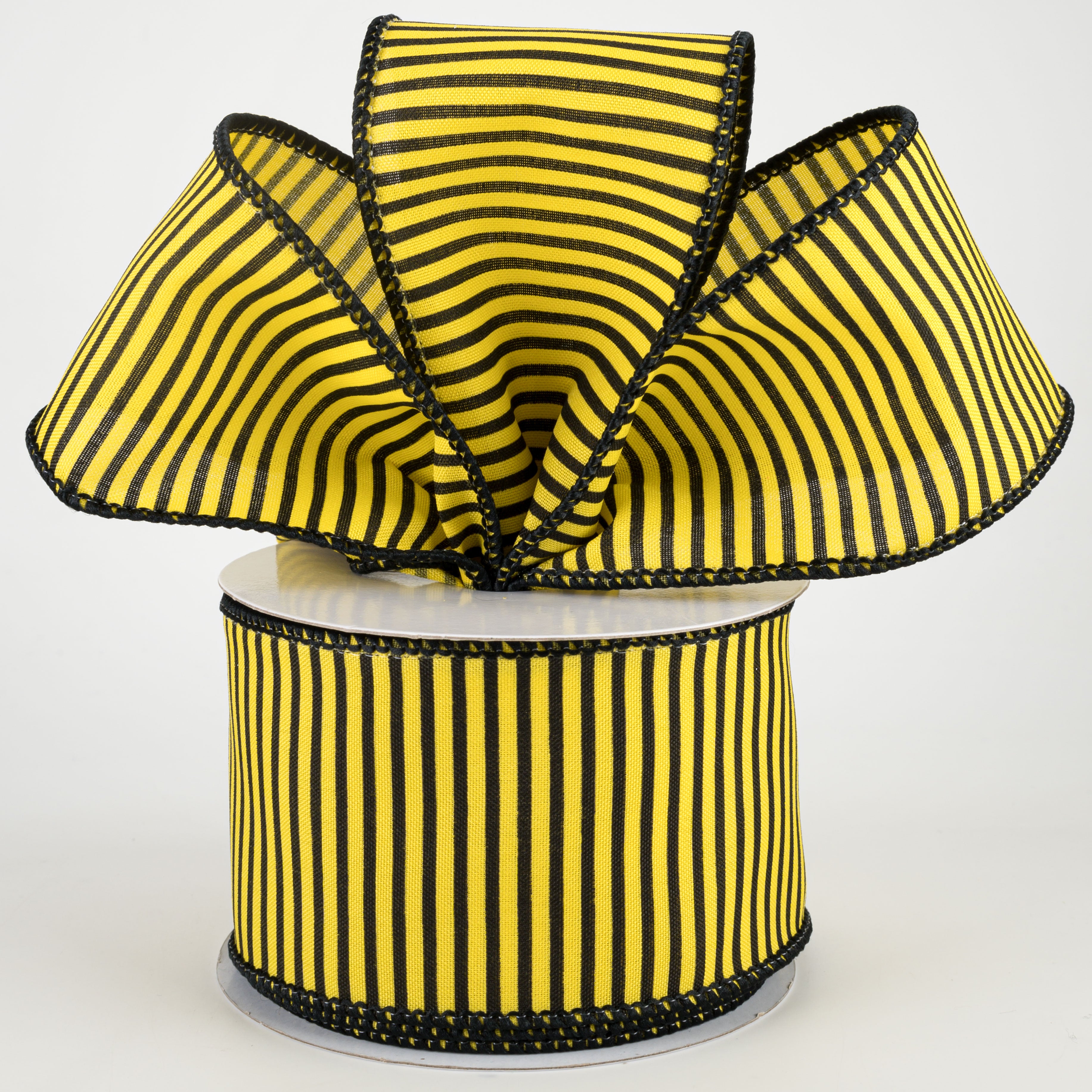 2.5" Horizontal Thin Stripes Ribbon: Yellow & Black (10 Yards) Lifestyle Photo