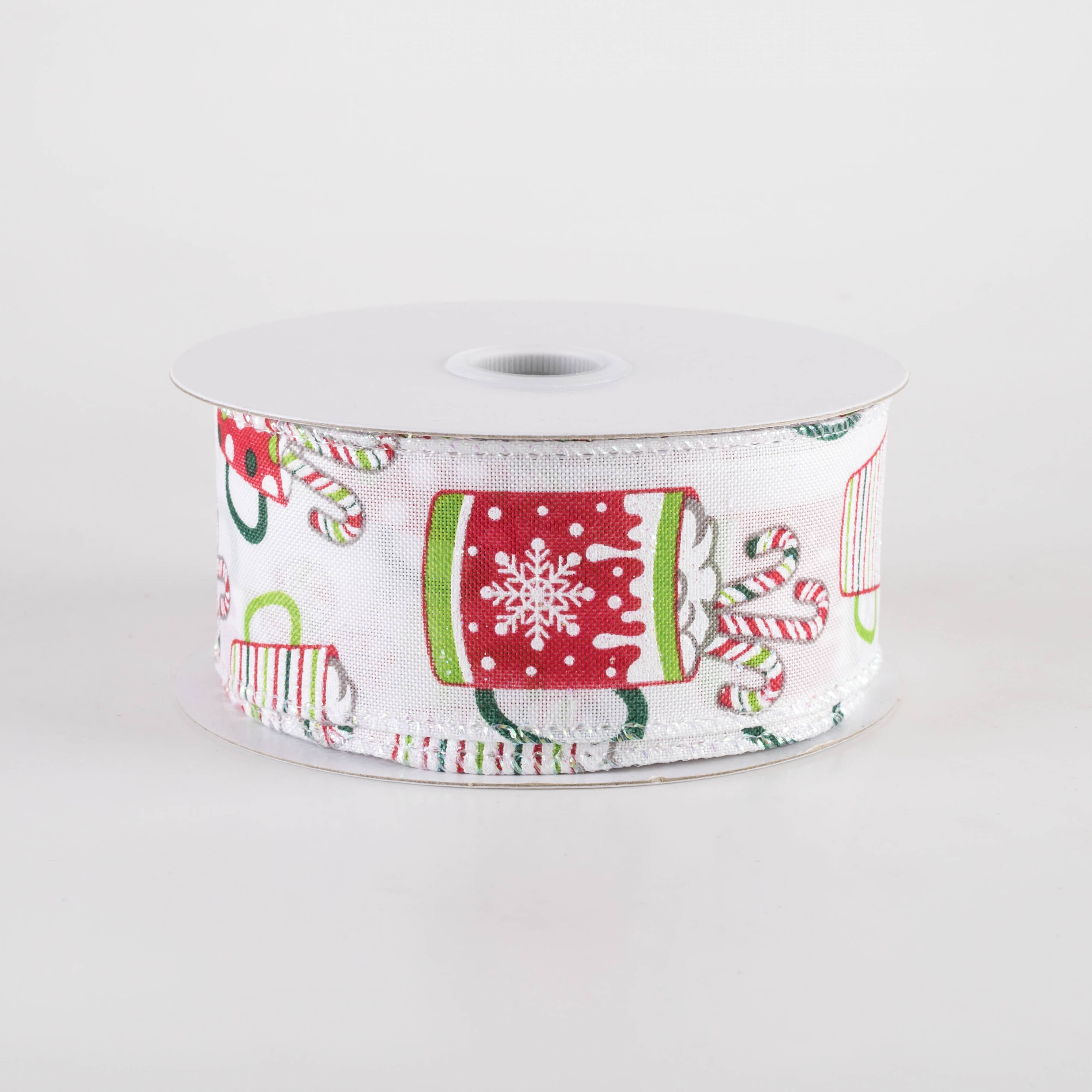1.5" Hot Chocolate Christmas Cocoa Mugs Ribbon: White (10 Yards) Item Number: 71427-09-29
