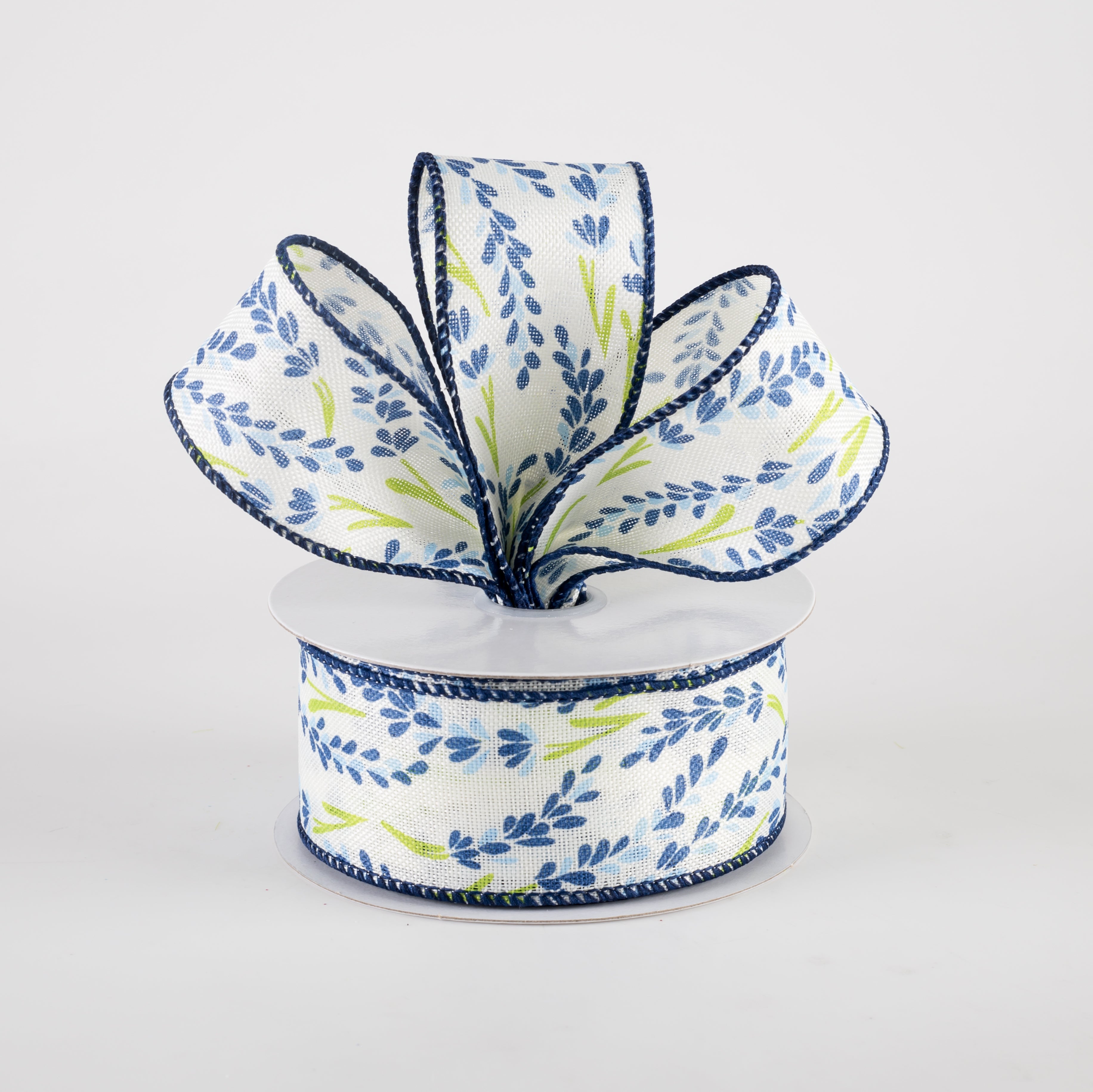 1.5" Hyacinth Linen Ribbon: Ivory, Navy, Dusty Blue (10 Yards) Lifestyle Photo