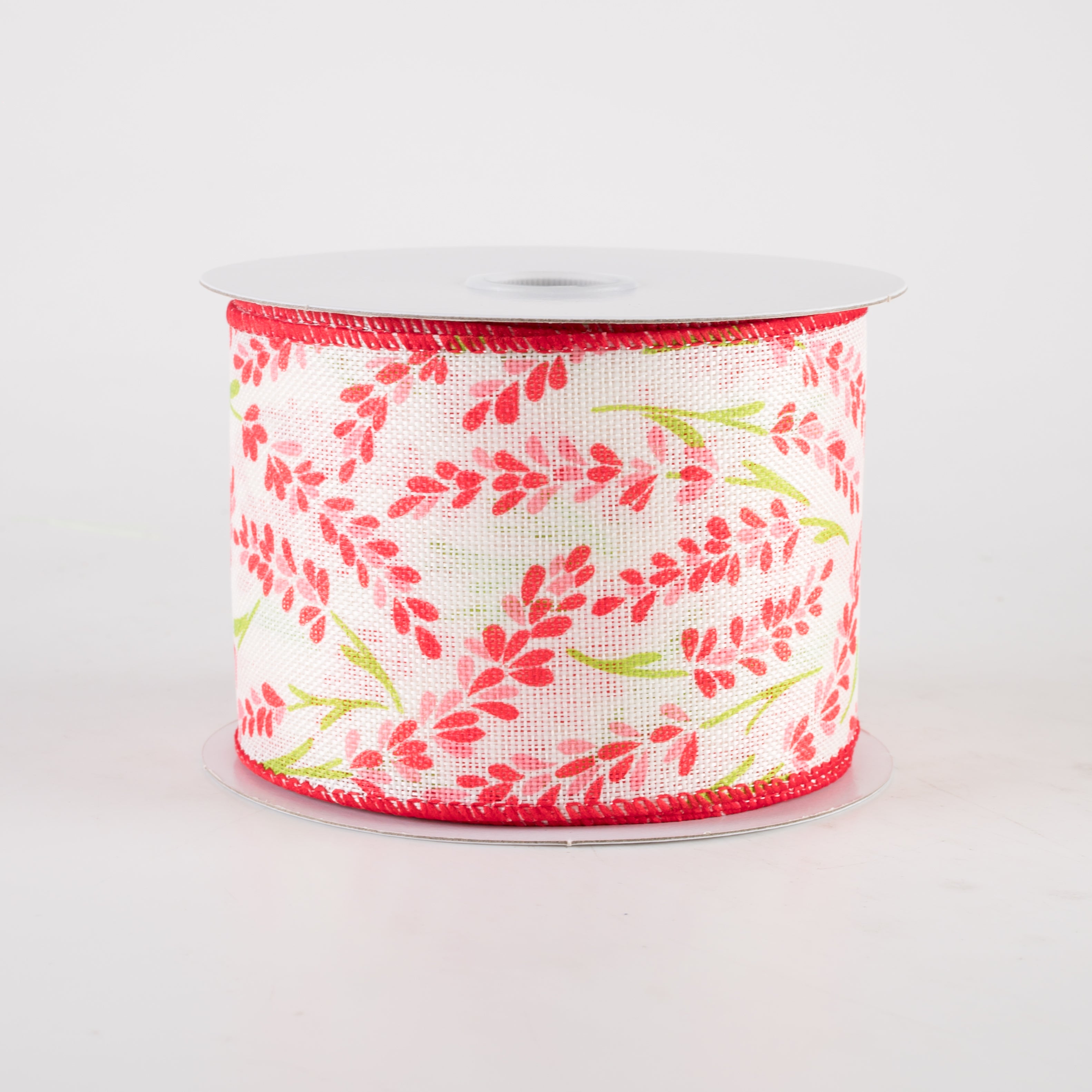 2.5" Hyacinth Linen Ribbon: Ivory, Pink (10 Yards) Item Number: 42410-40-34