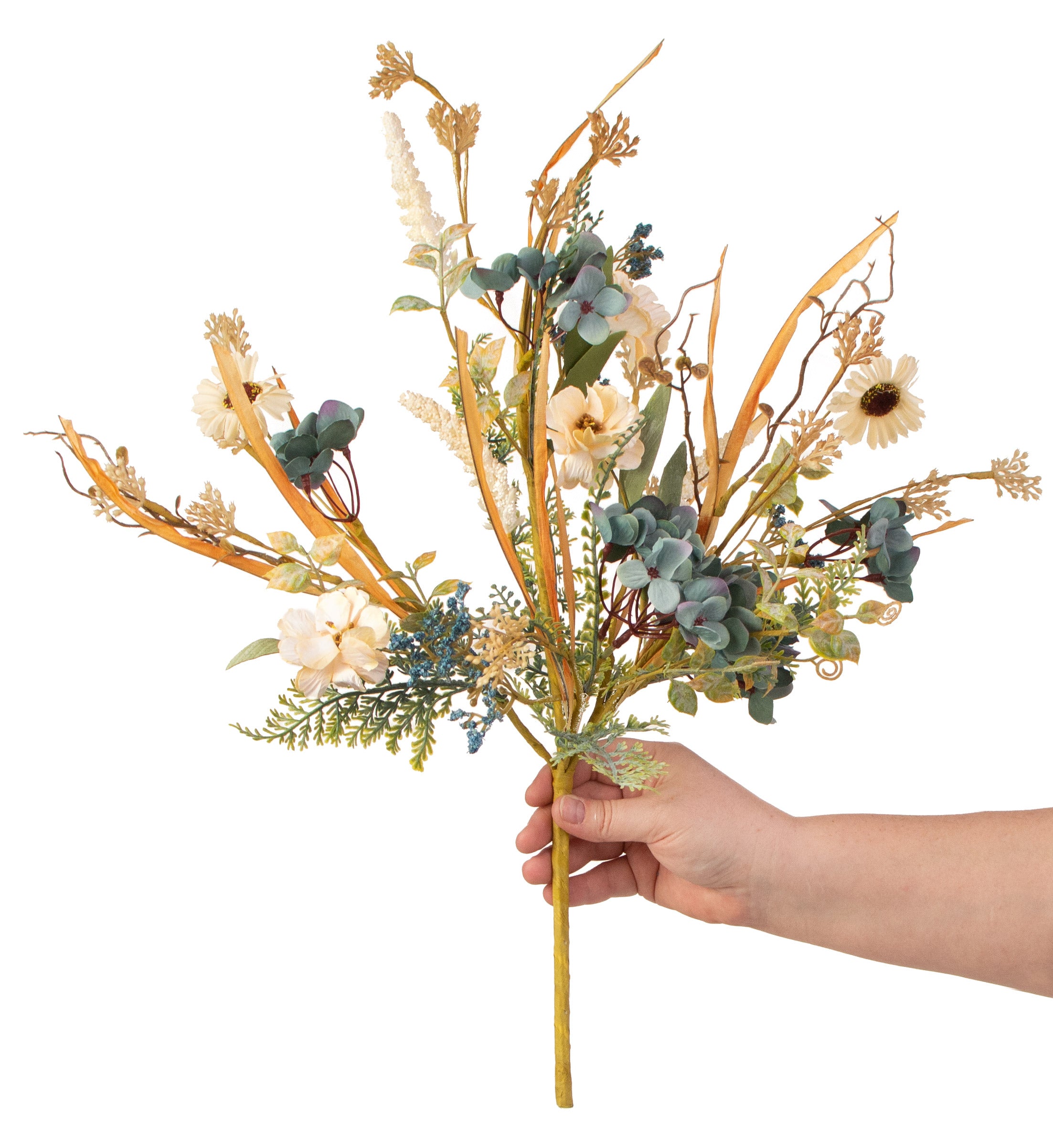 21" Hydrangea, Daisy, Fern Bush: Blue & Cream detail photo 3