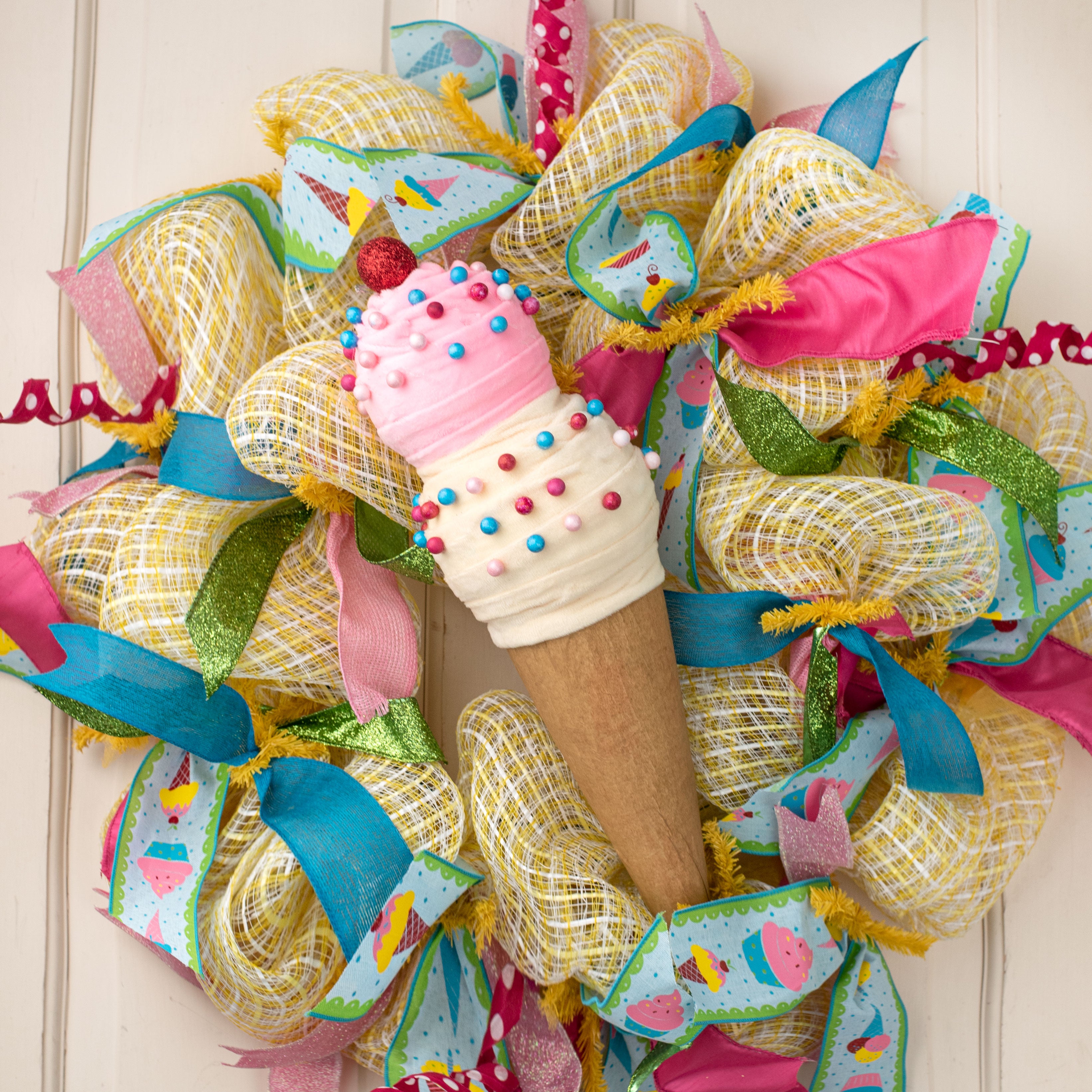17" Ice Cream Ornament: Pink & Cream Lifestyle Photo