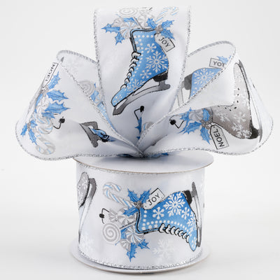 2.5" Ice Skate Stocking Satin Ribbon: White & Blue (10 Yards) Lifestyle Photo