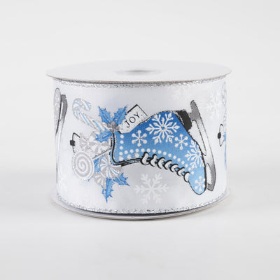 2.5" Ice Skate Stocking Satin Ribbon: White & Blue (10 Yards)