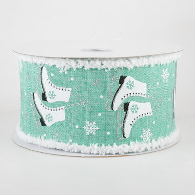 2.5" Ice Skates Snow Drift Ribbon: Dark Mint (10 Yards)
