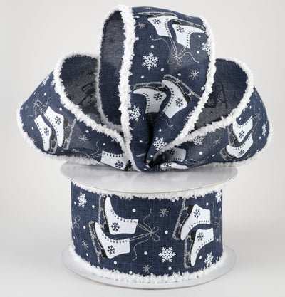 2.5" Ice Skates Snow Drift Ribbon: Navy (10 Yards) Lifestyle Photo
