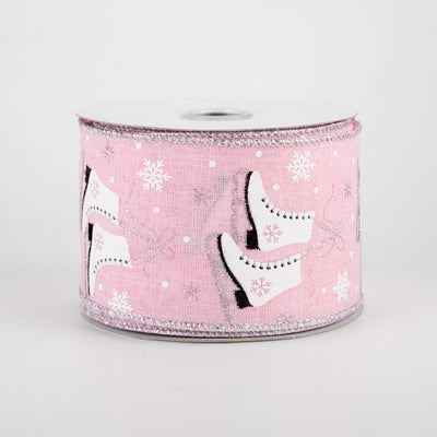 2.5" Ice Skates & Snowflakes Ribbon: Light Pink (10 Yards)