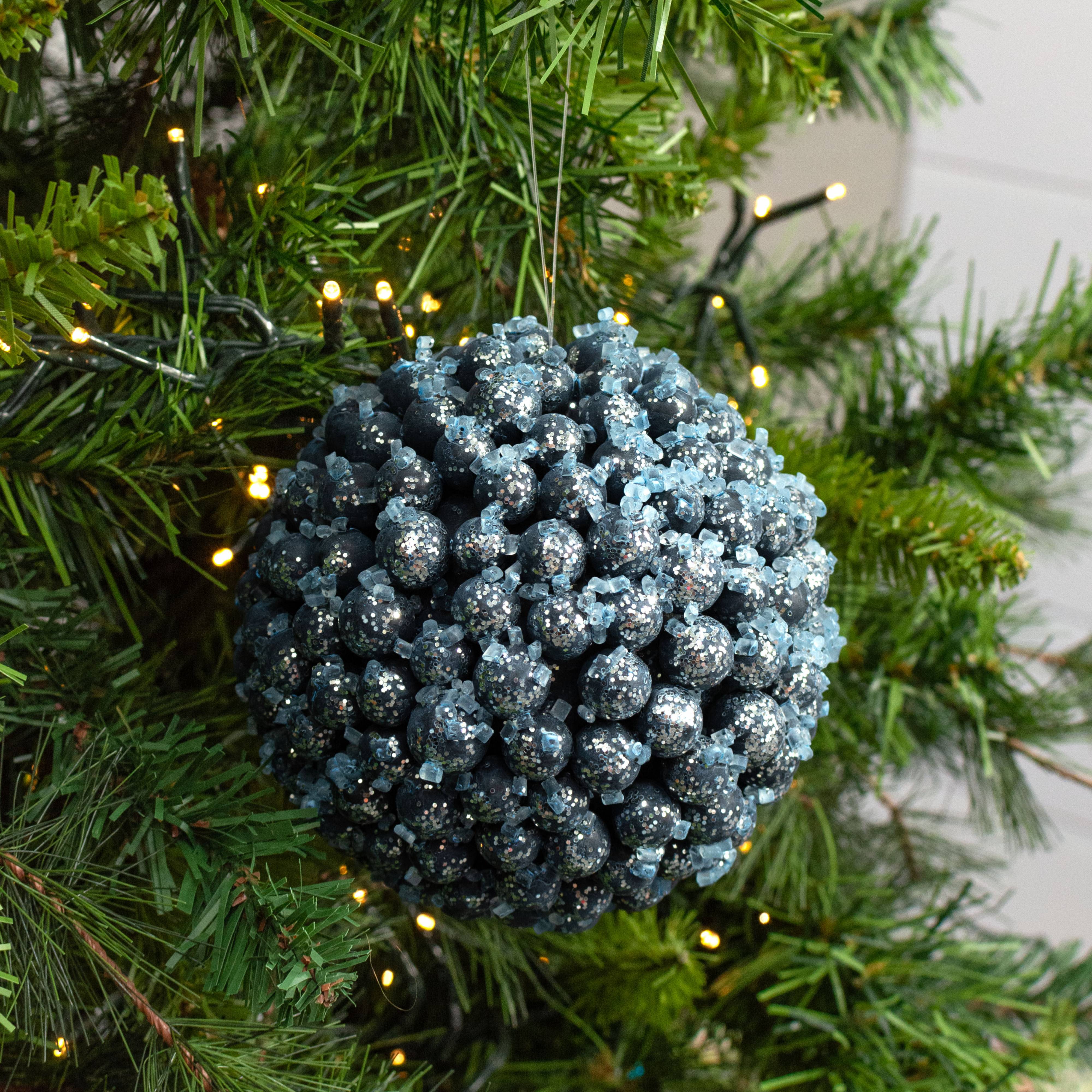 4.5" Iced Berry Ball Ornament: Blue Lifestyle Photo