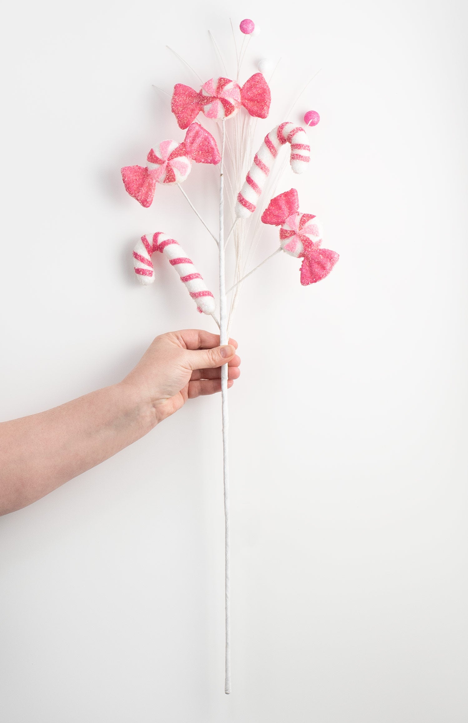 29" Iced Candy Cane & Peppermint Spray: Pink & White detail photo 3
