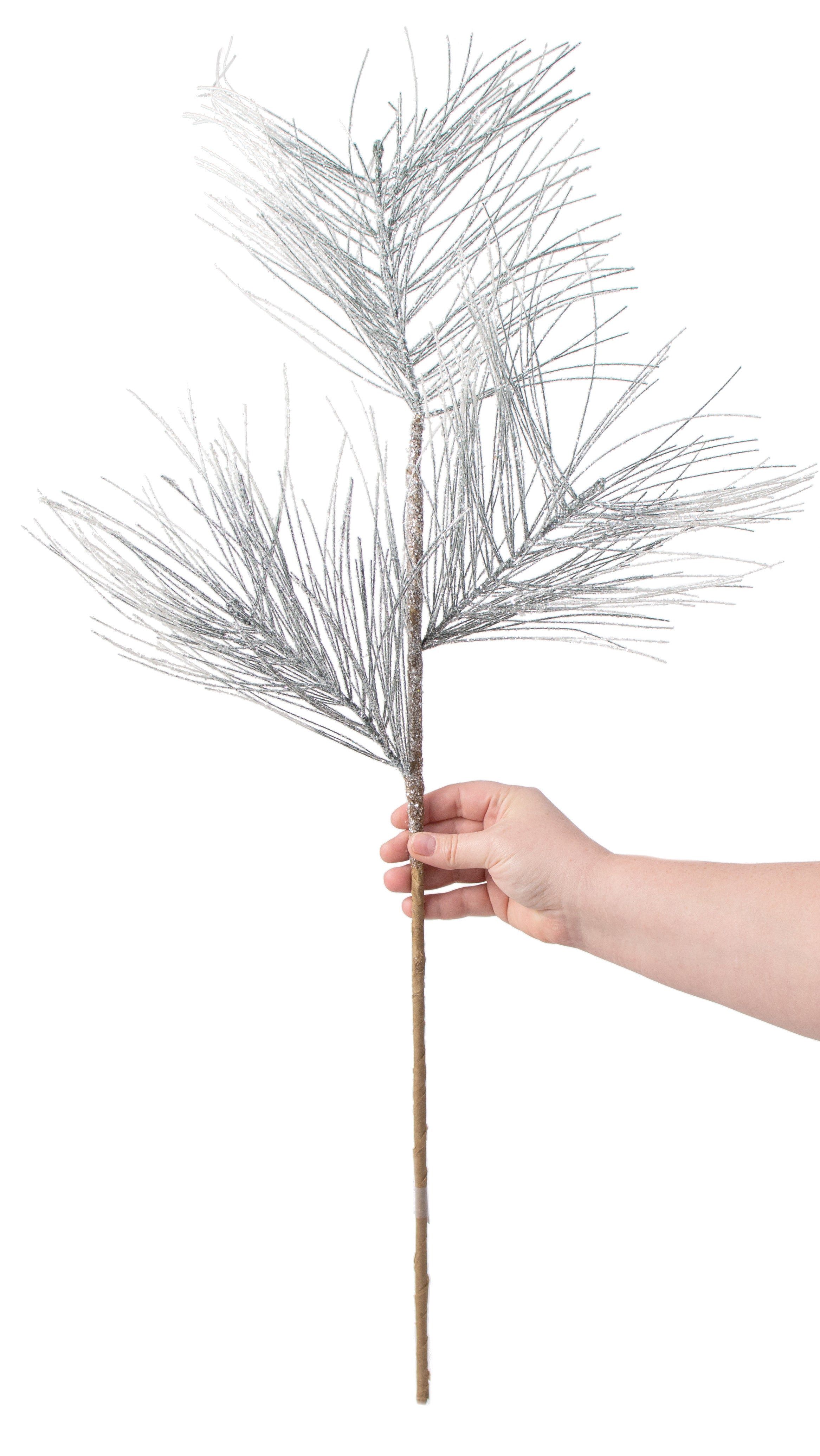 32" Iced Long Needle Pine Branch: Grey Wash detail photo 3