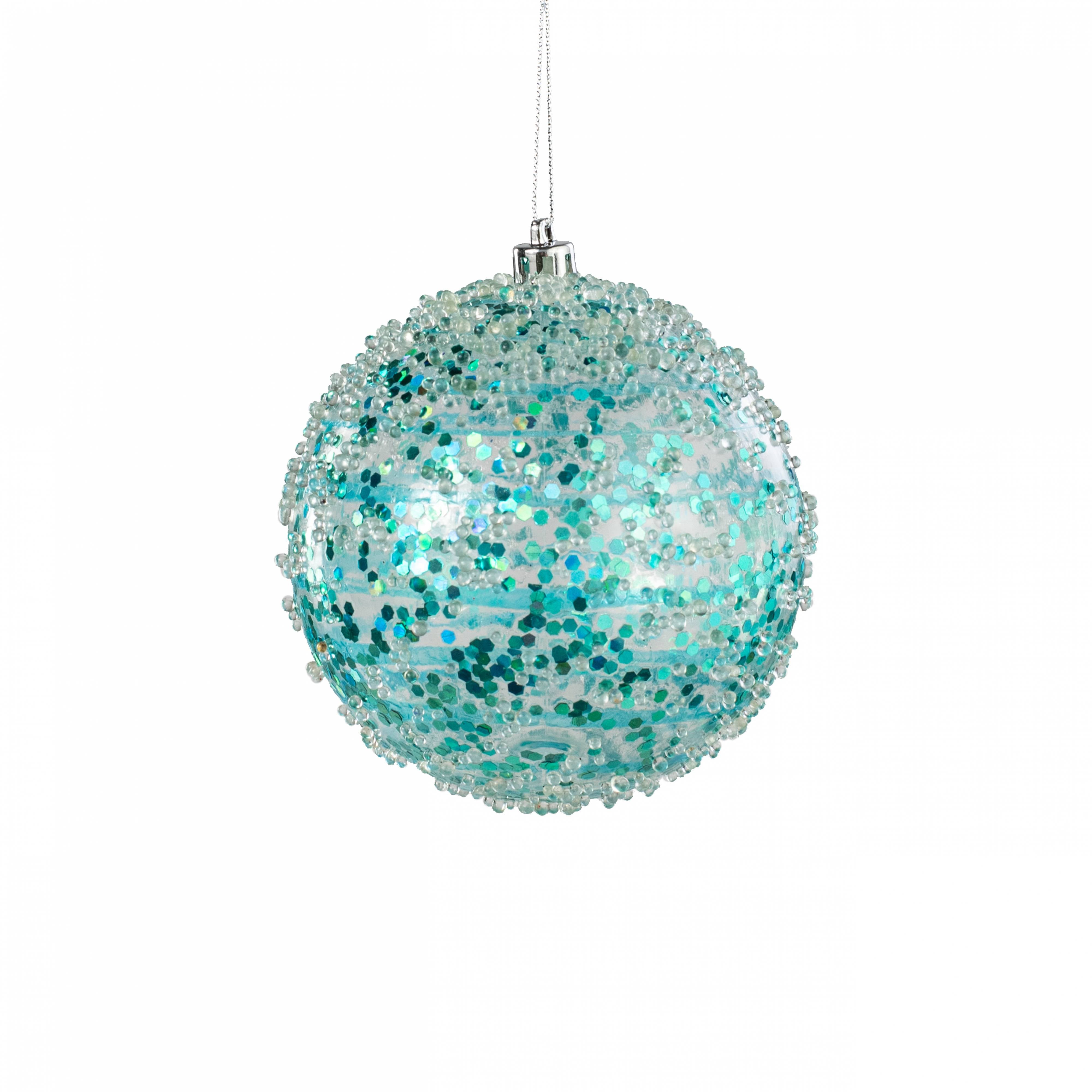 4" Iced Sequin Ball Ornament: Aqua Blue Item Number: 228930