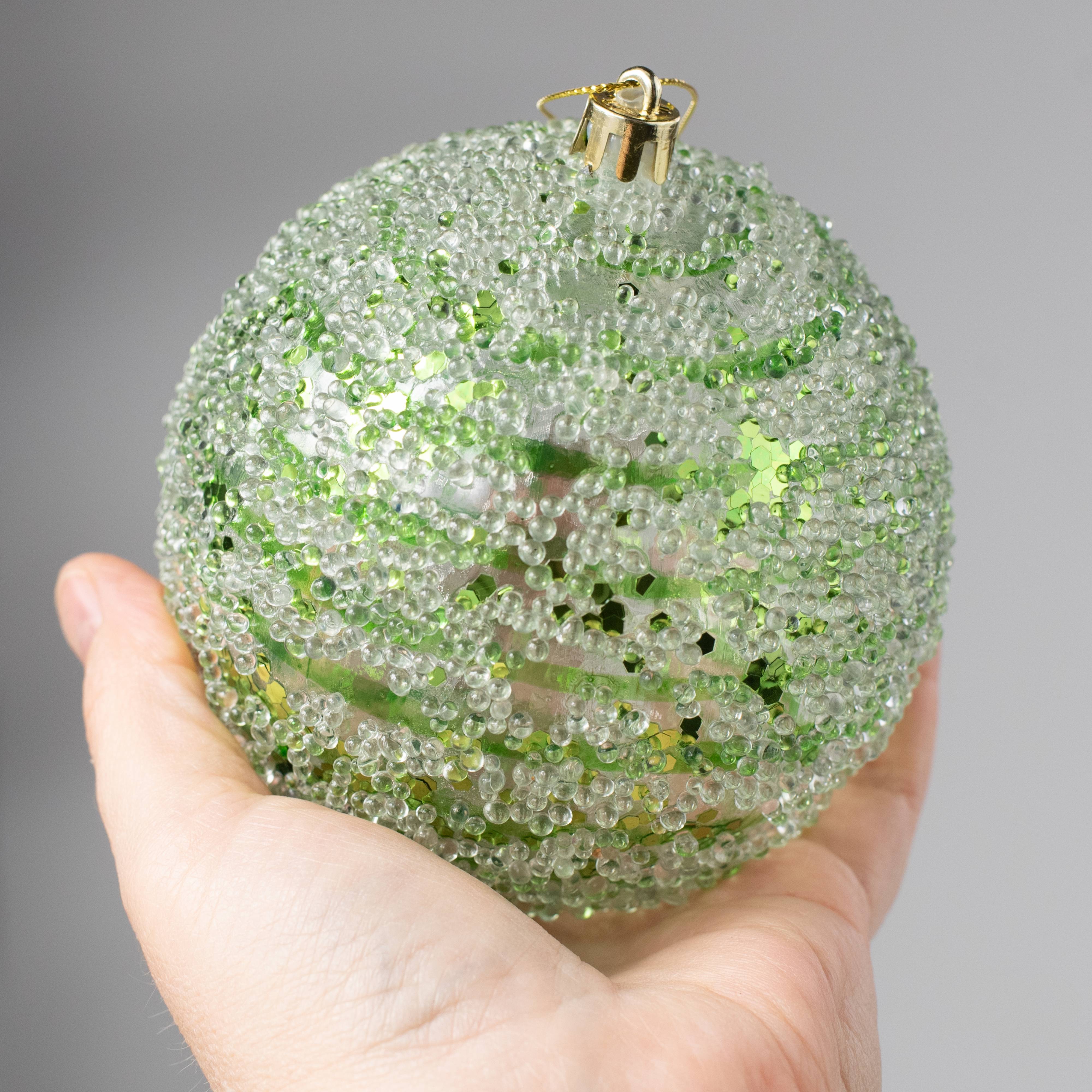 4" Iced Sequin Ball Ornament: Green detail photo 3