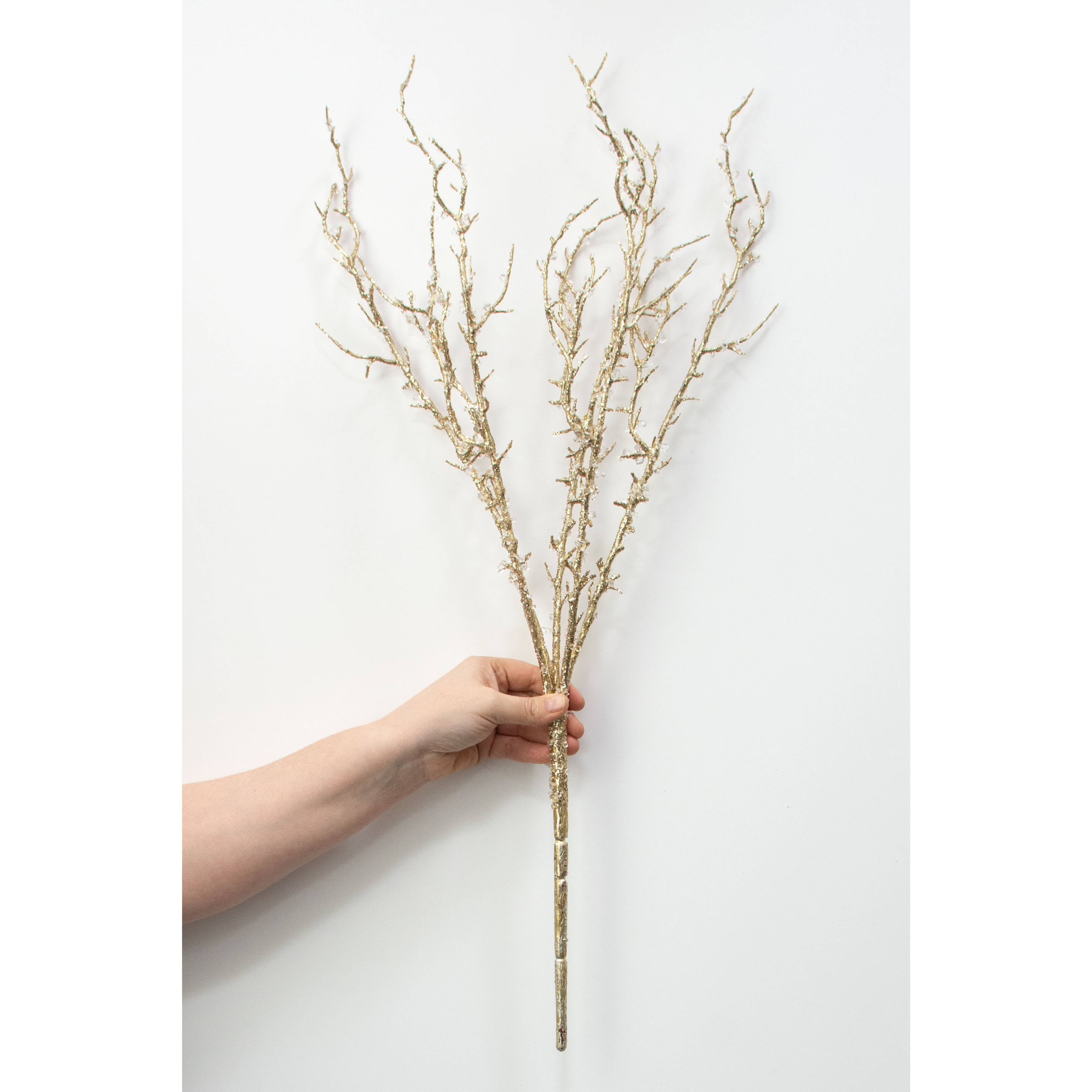 28" Iced Twig Spray: Gold detail photo 3
