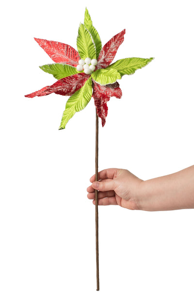 22" Iced Velvet Yuletide Poinsettia Stem: Red & Lime Lifestyle Photo