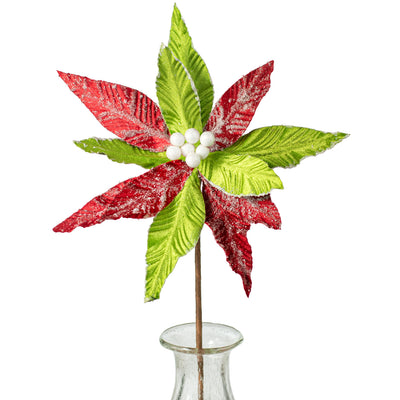 22" Iced Velvet Yuletide Poinsettia Stem: Red & Lime Item Number: 282006