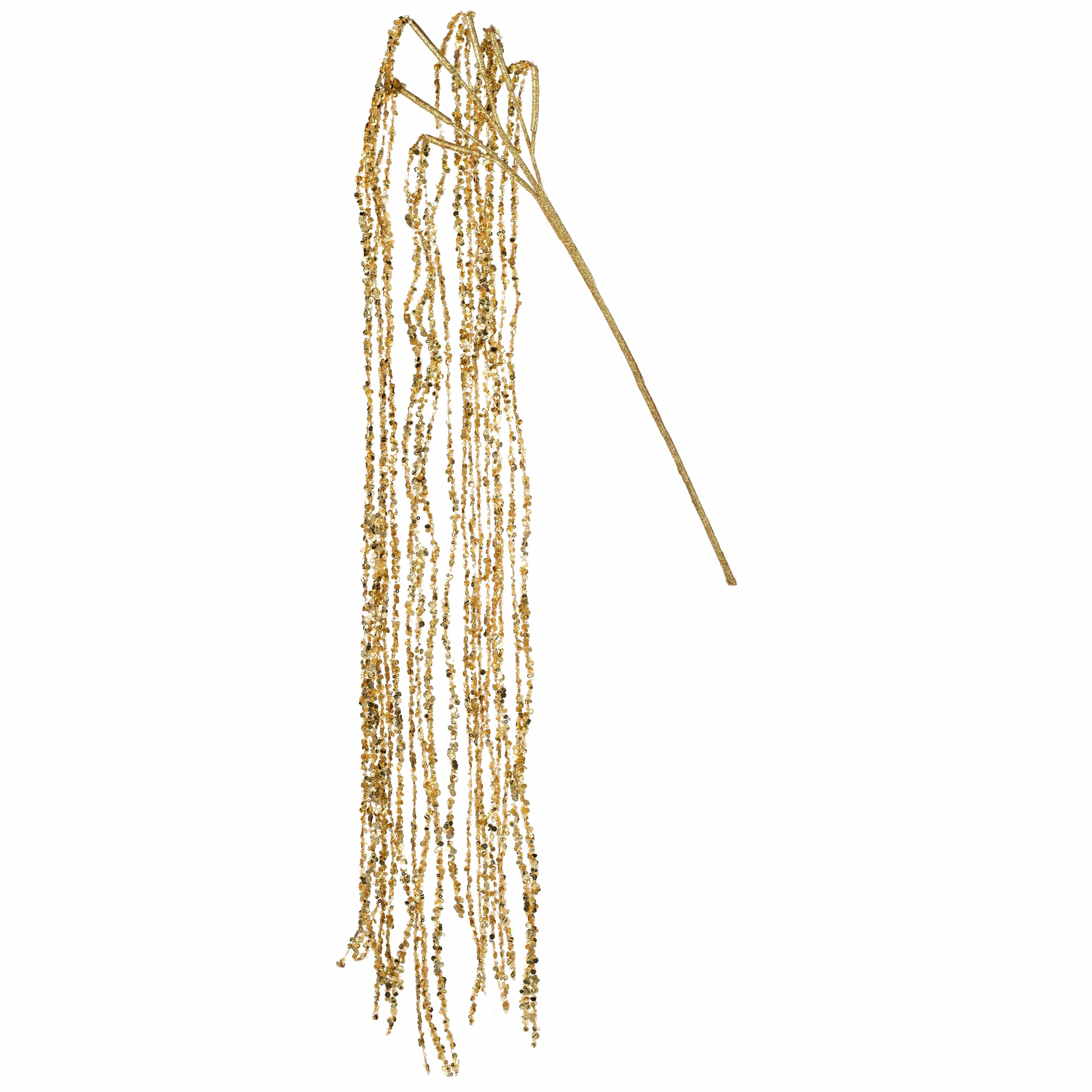48" Hanging Glittered Sequin Strands Spray: Gold