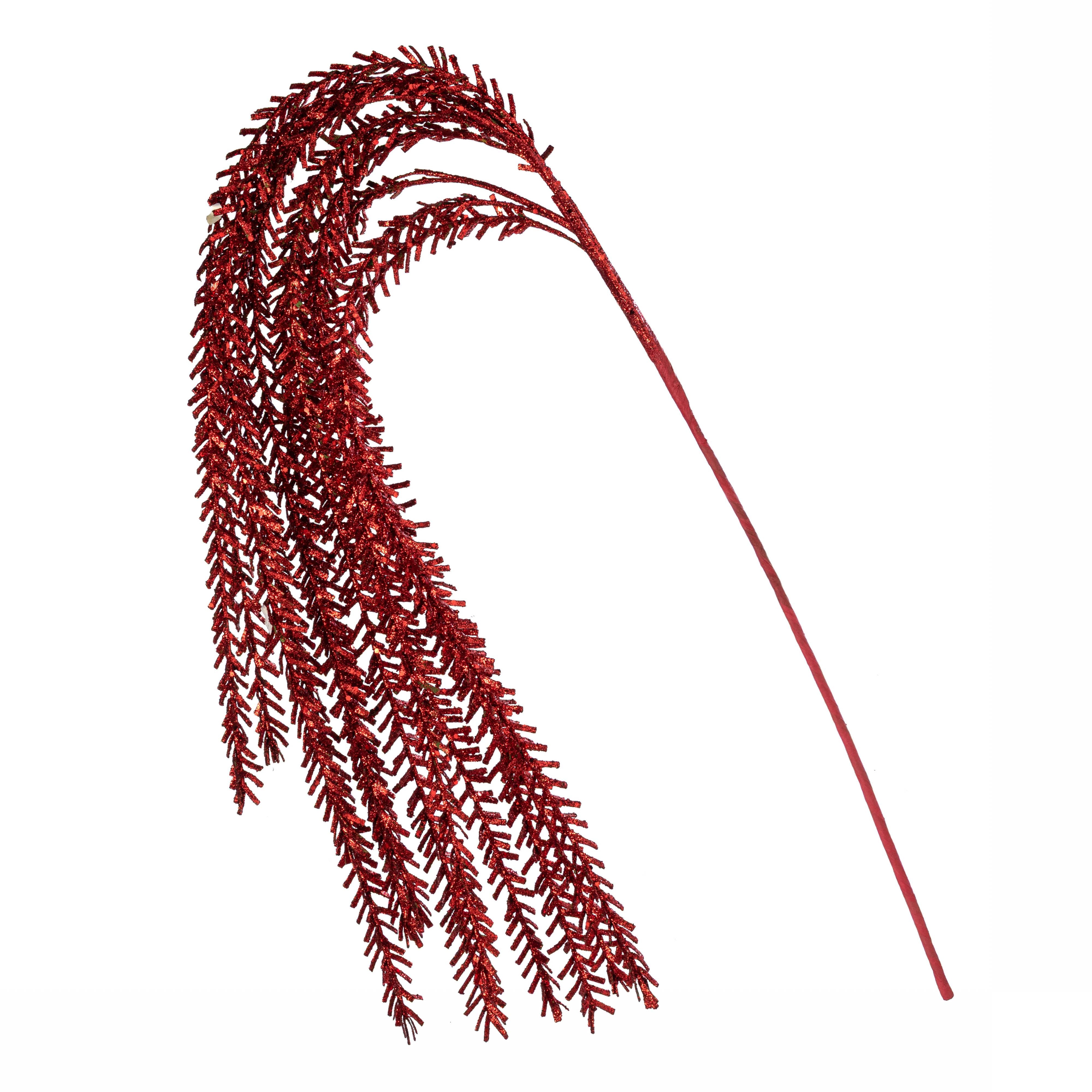 48" Glittered Pine Hanging Spray: Red