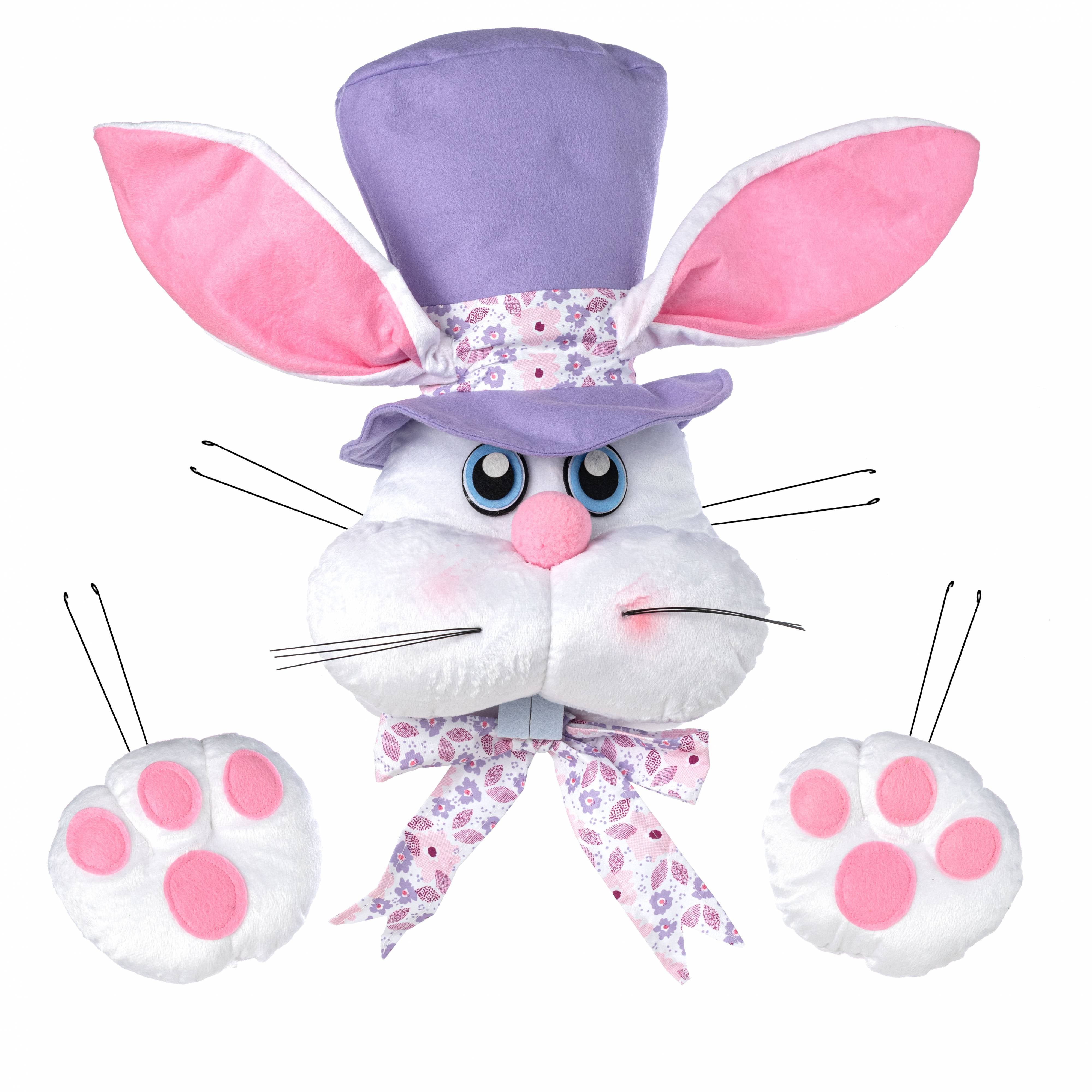 Plush Bunny with Hat & Paws Wreath Decor Kit: Lavender & Pink (3 Pieces)