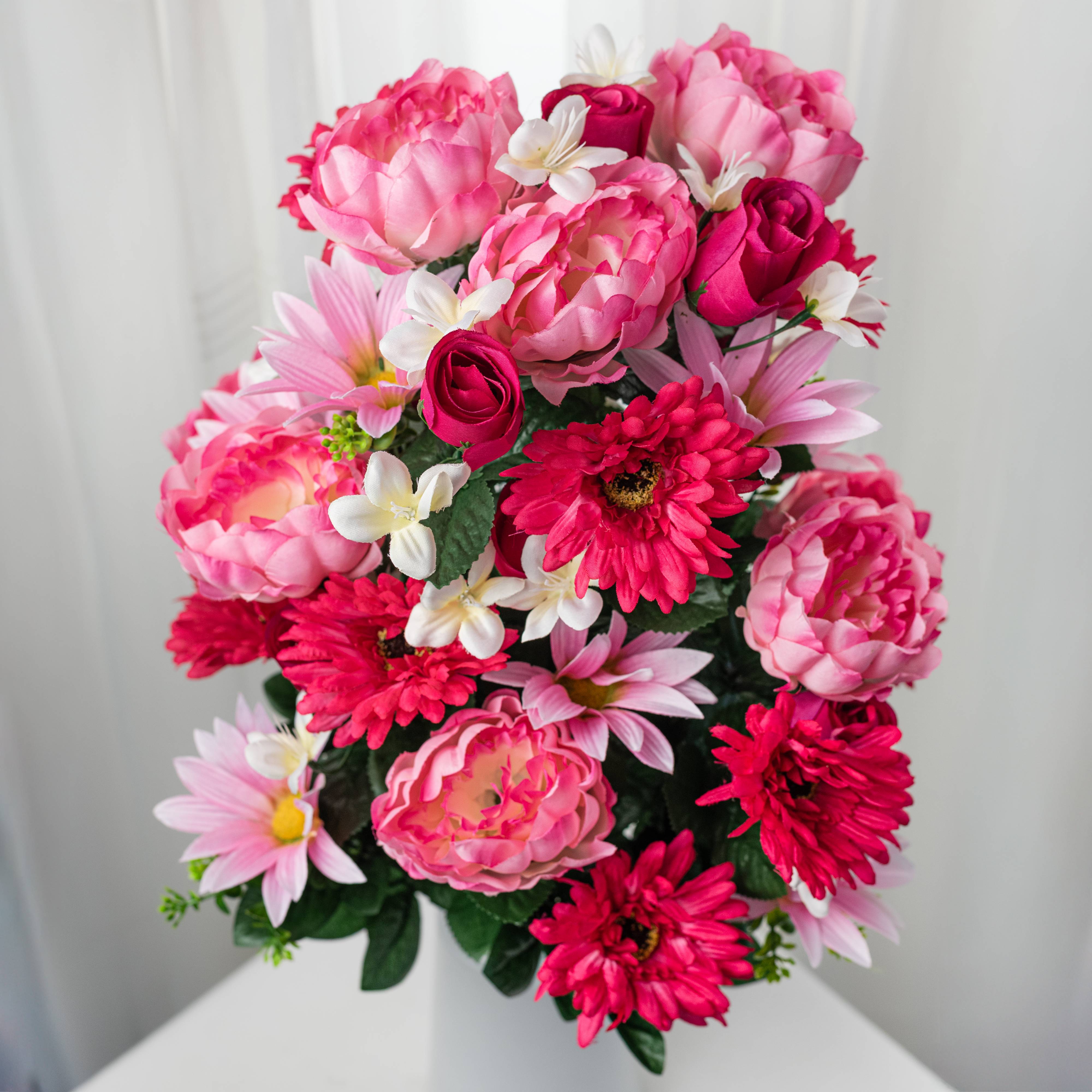 26" Peony, Gerbera Daisy, Rose Bud Bush: Beauty & Pink