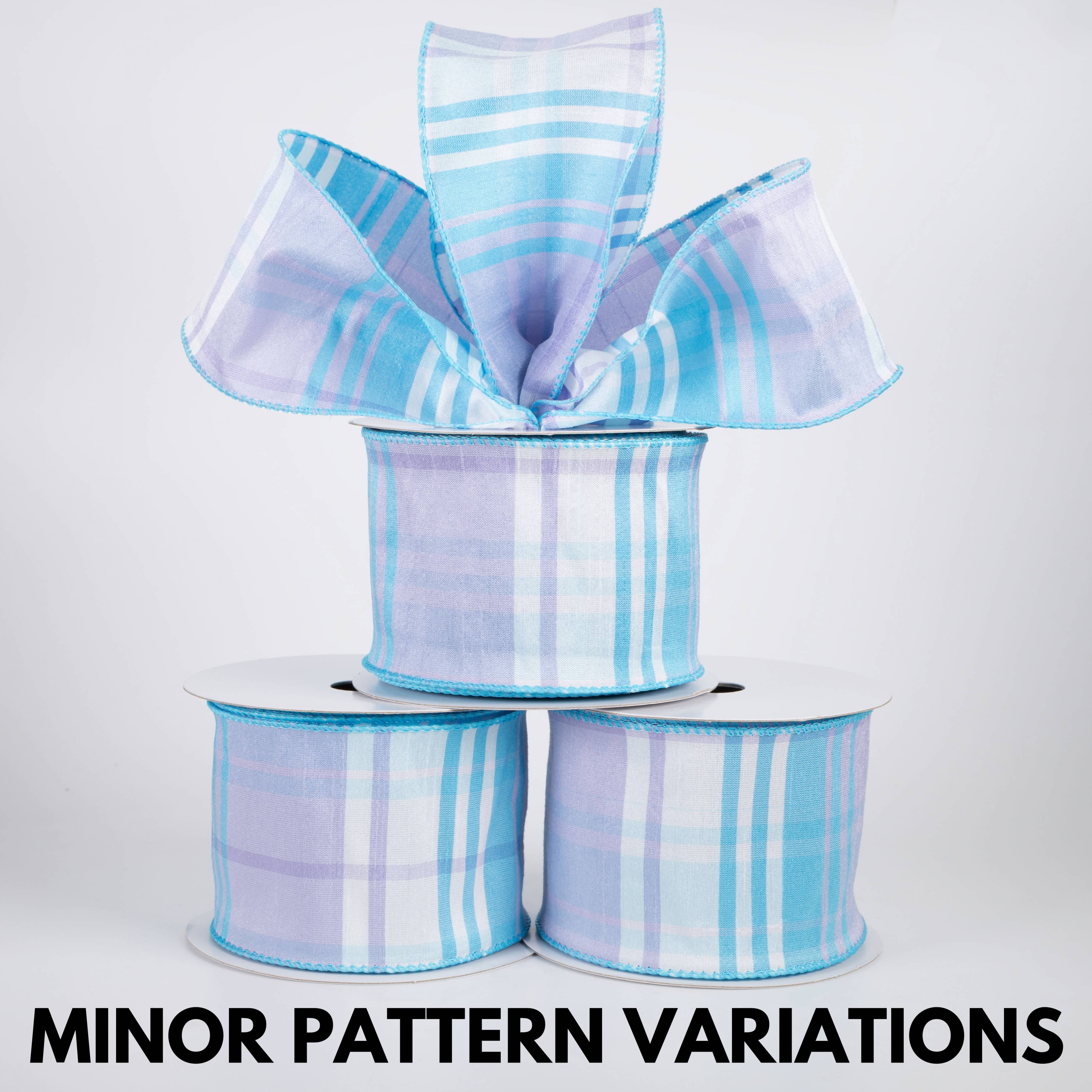 2.5" Dupioni Trixie Plaid Ribbon: Blue, Lavender & White (10 Yards)