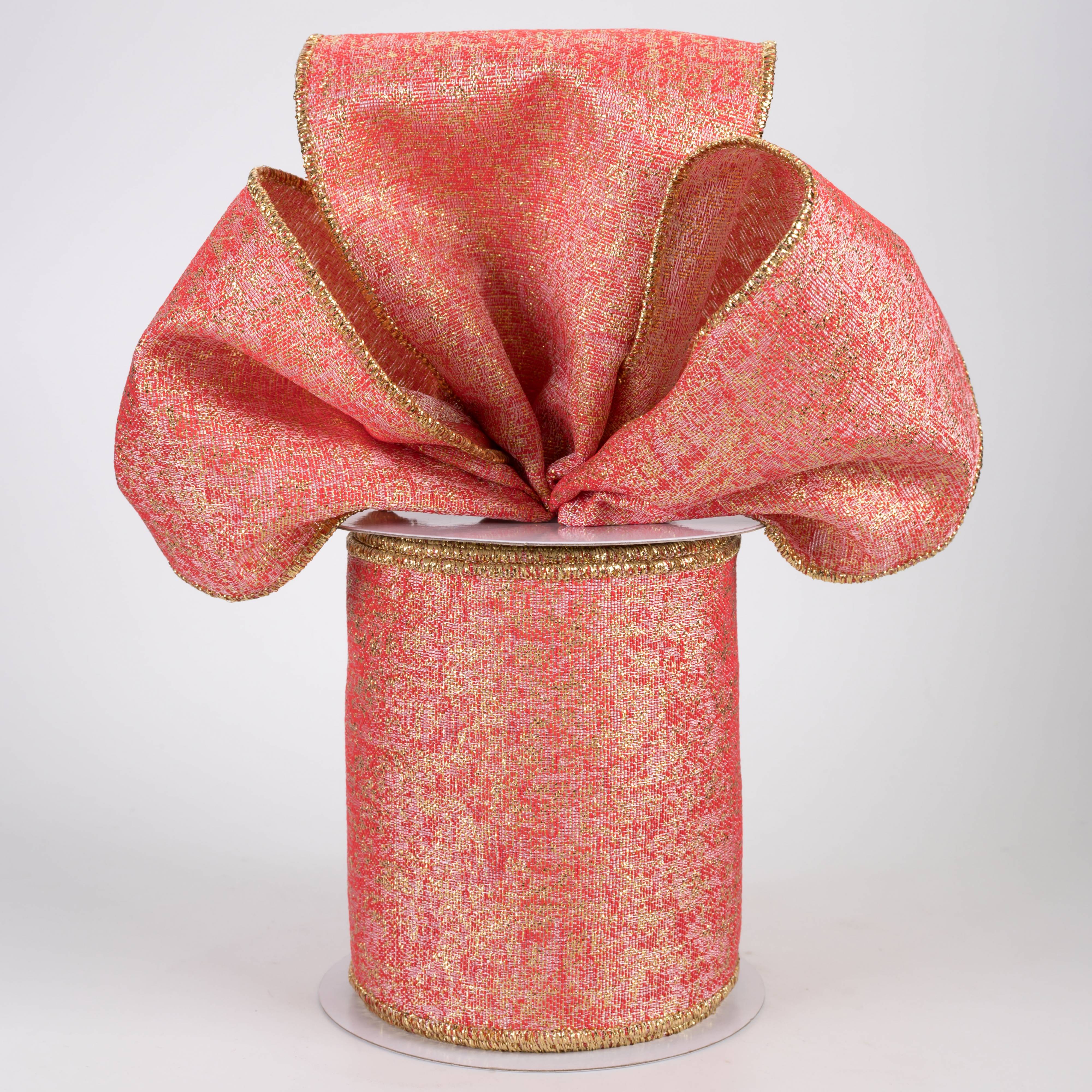 4" Metallic Mist Woven Ribbon: Coral, Pink & Gold (10 Yards)