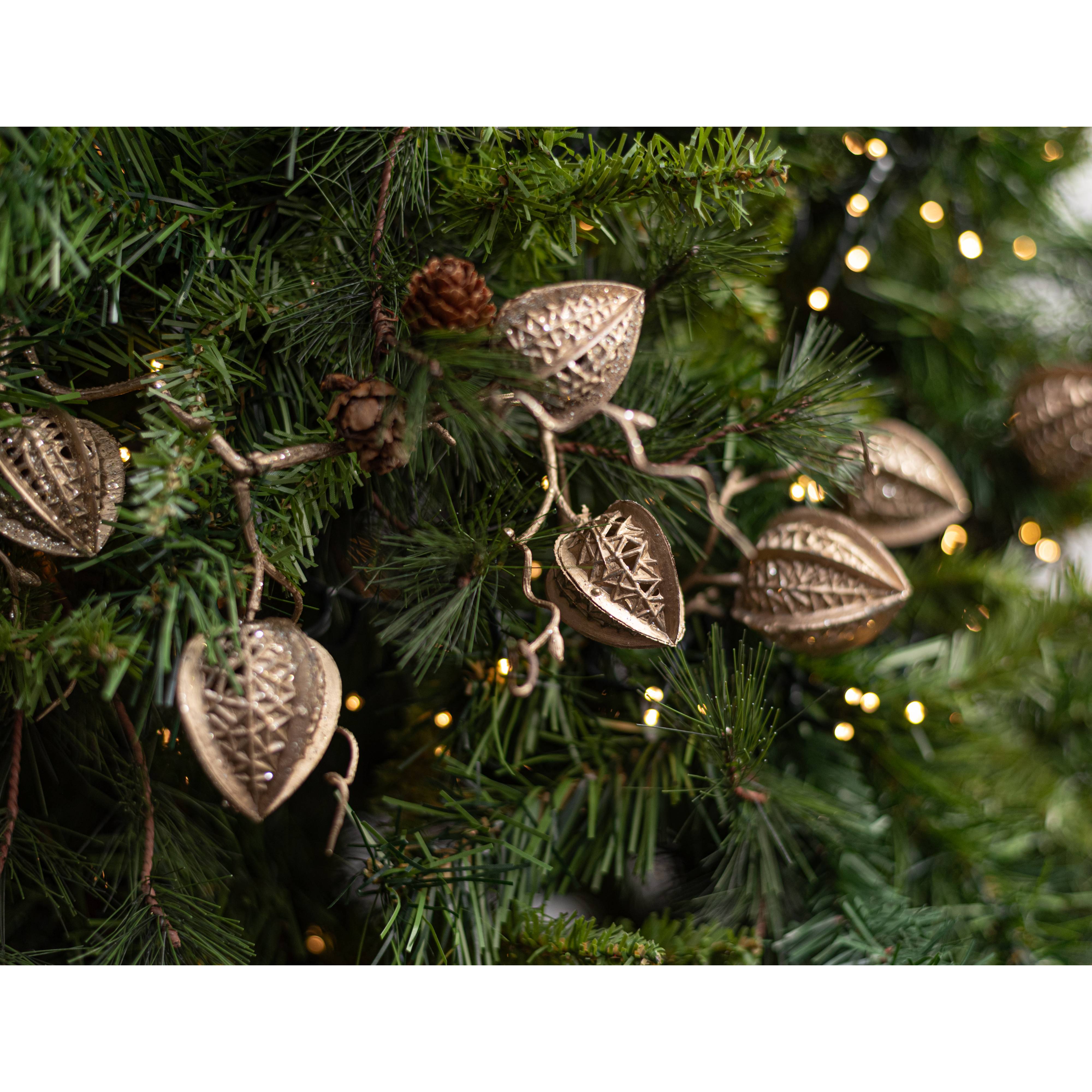 37" Glittered Chinese Lantern Garland: Champagne Gold
