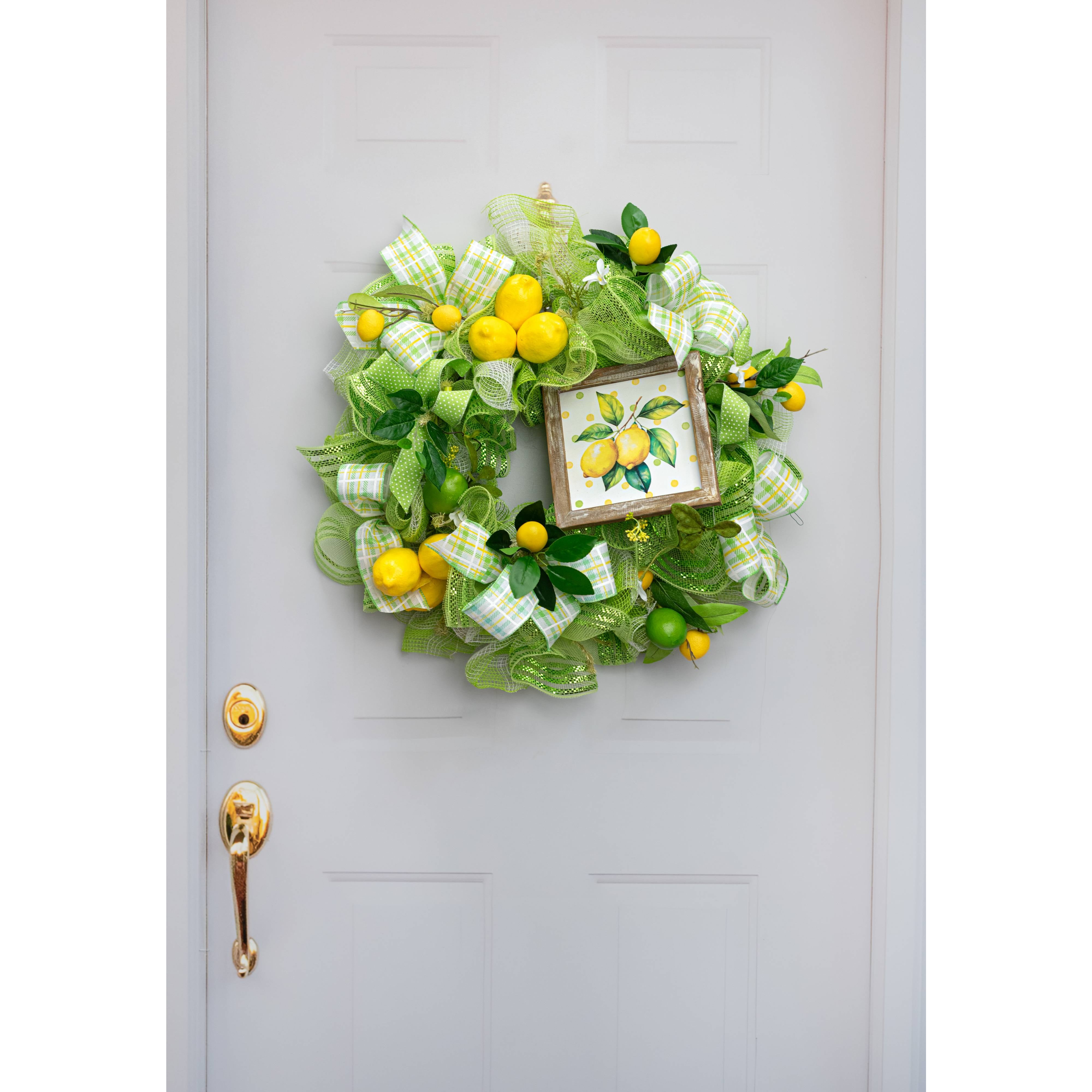 8" Square Framed Wooden Sign: Polka Dot Lemons