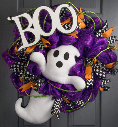 Plush White Ghost Wreath Decor Kit (2 Pieces)