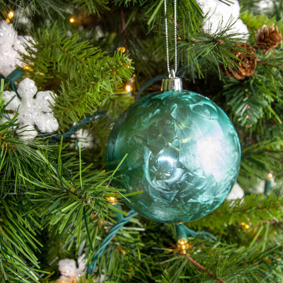 100MM Round Feather Ball Ornament: Light Blue