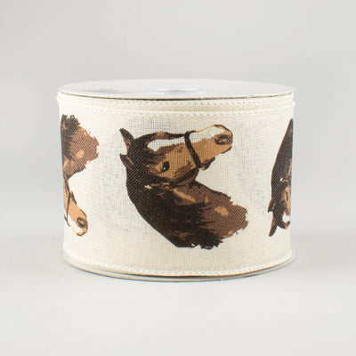2.5" Horse Ribbon: Cream & Brown (10 Yards)
