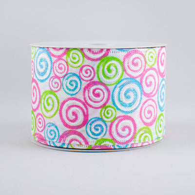 2.5" Swirls Ribbon: Pink, Lime, Blue (10 Yards)