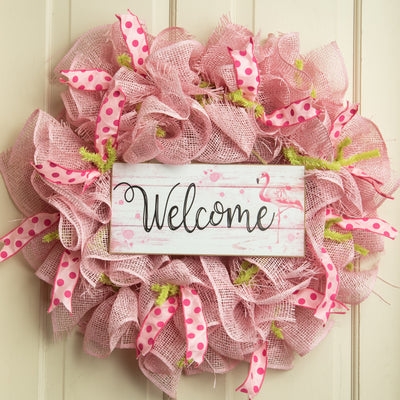 12" Wooden Sign: Welcome Flamingo