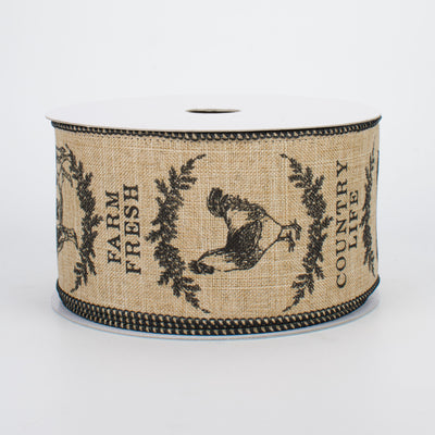 2.5" Farmhouse Animals Ribbon: Light Beige & Black (10 Yards)