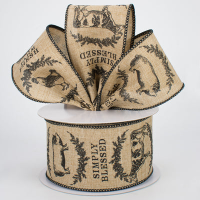 2.5" Farmhouse Animals Ribbon: Light Beige & Black (10 Yards)