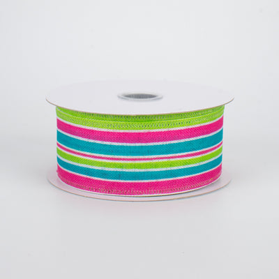 1.5" Variating Stripe Ribbon: Teal, Lime, Fuchsia (10 Yards)