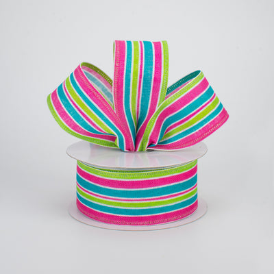 1.5" Variating Stripe Ribbon: Teal, Lime, Fuchsia (10 Yards)