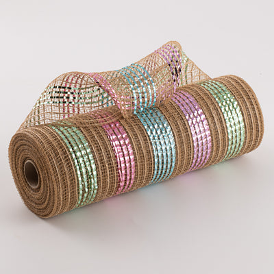 10" Poly Jute Burlap Mesh: Wide Metallic Pastel Stripes