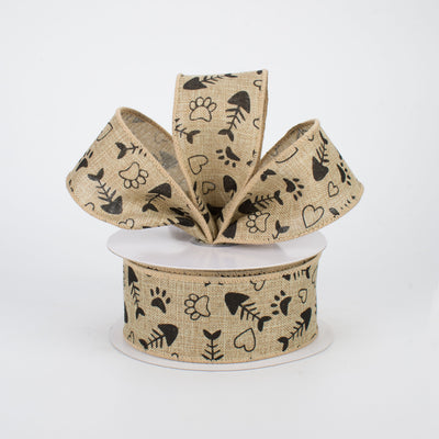 1.5" Cat Treat, Paw, Heart Ribbon (10 Yards)