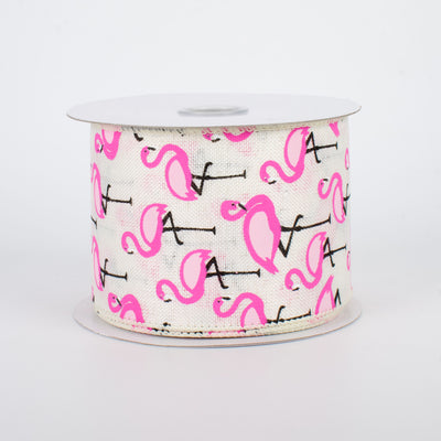2.5" Pink Flamingo Ribbon: Cream (10 Yards)