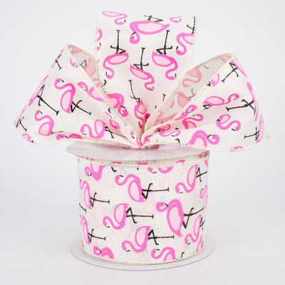 2.5" Pink Flamingo Ribbon: Cream (10 Yards)