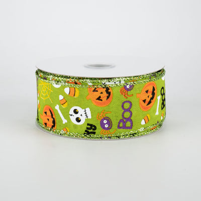 1.5" Halloween Fun Ribbon: Lime Green (10 Yards)