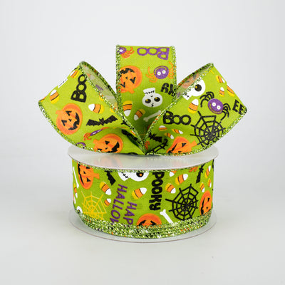 1.5" Halloween Fun Ribbon: Lime Green (10 Yards)