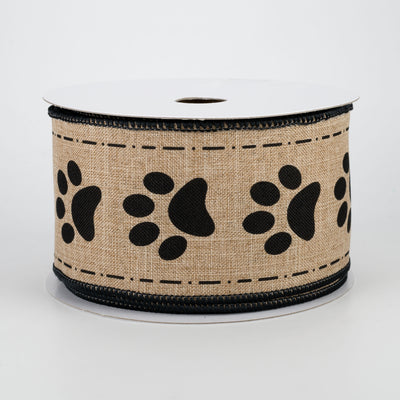 2.5" Paw Prints Ribbon: Light Beige & Black (10 Yards)